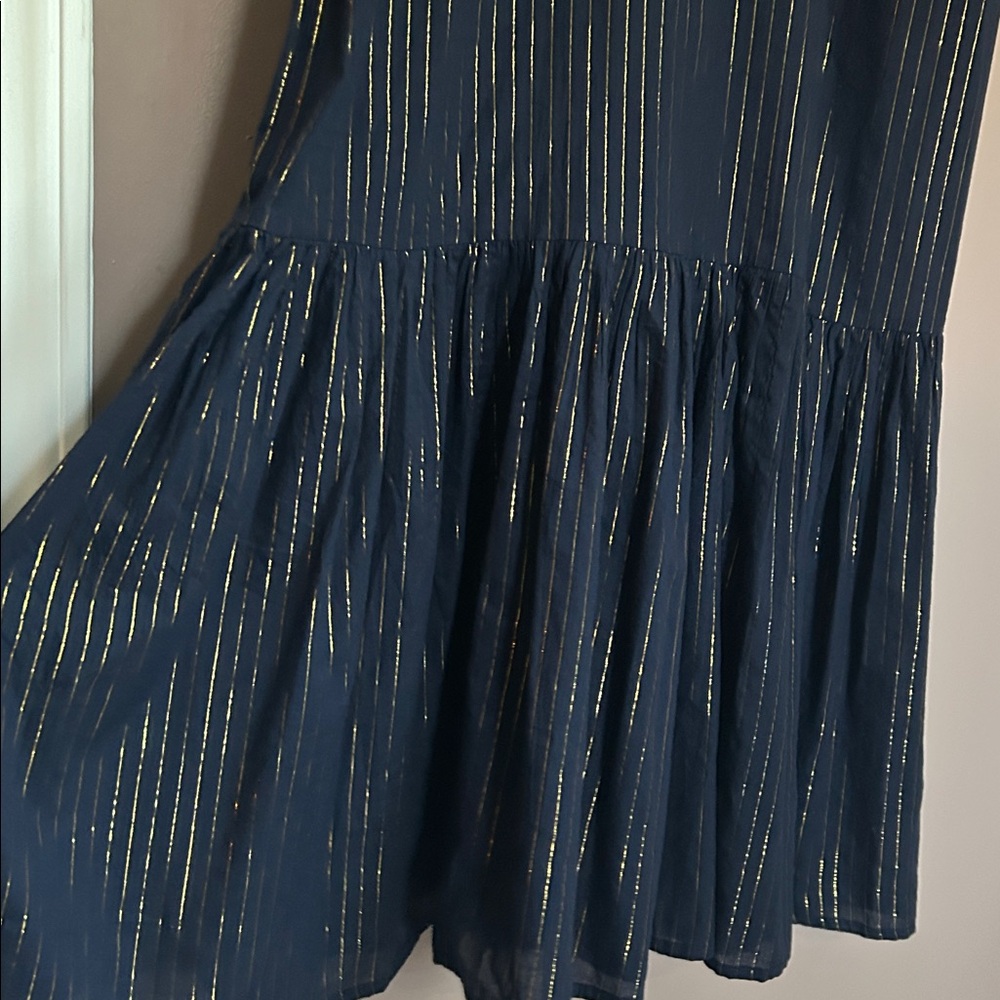 Emerson Fry Frances Dress Maritime Lurex Navy Metallic Stripes Drawstring Size L - Picture 5 of 12